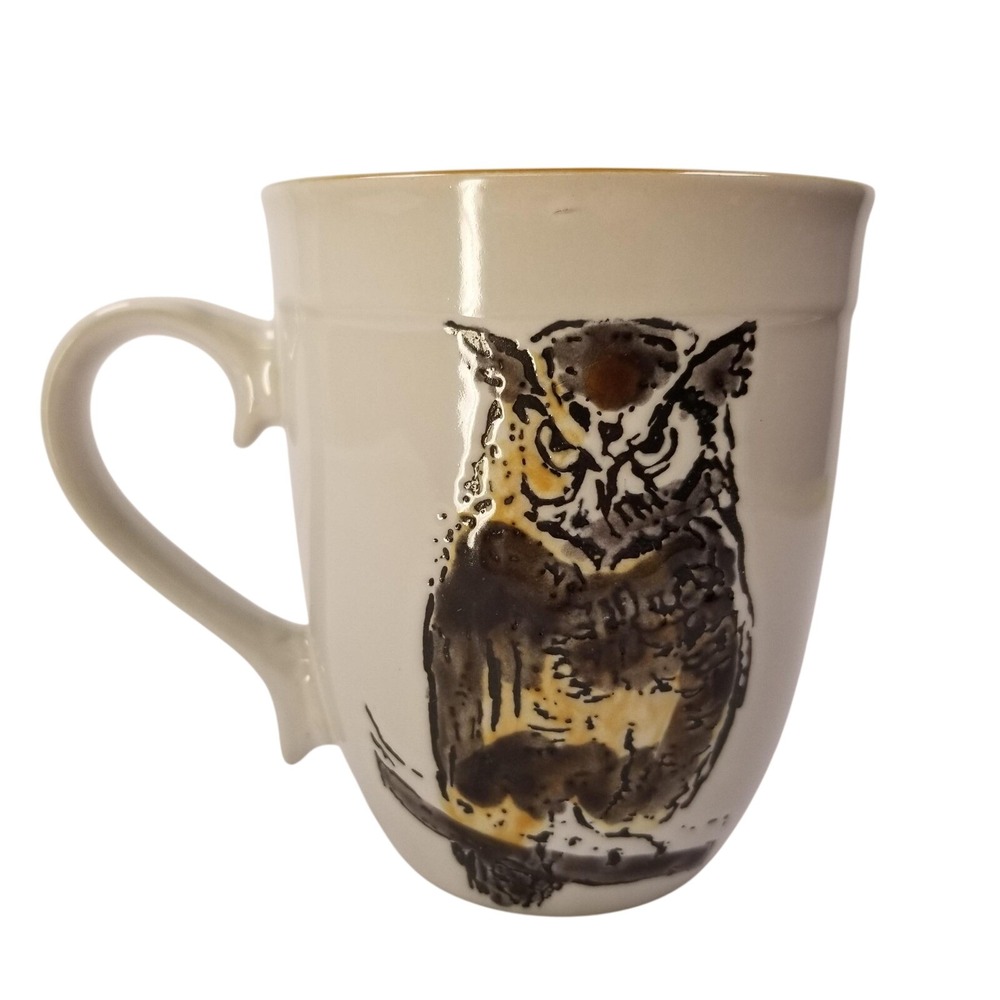 Spectrum Designz Owl Ceramic Coffee Mug White Brown‎ Yellow 16oz Bird Watcher - Picture 2 of 7